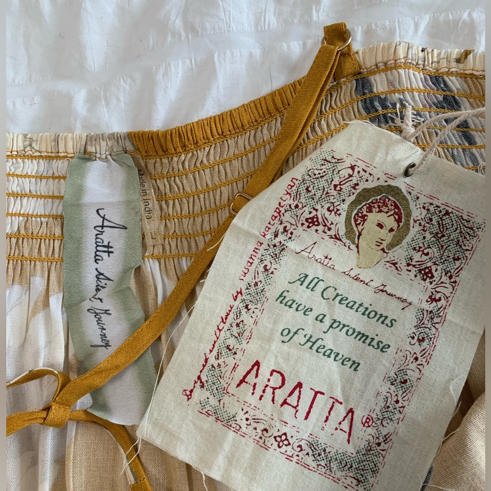 NWT ARATTA Mustard Cranes of Heaven Maxi Dress - Picture 9 of 16